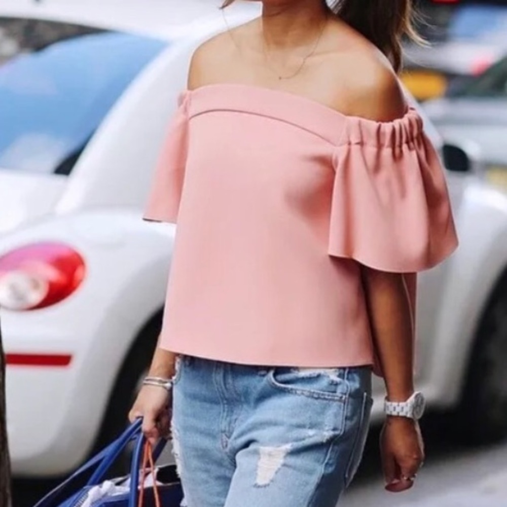 TopShop Blush Off Shoulder Top - Picture 1 of 8